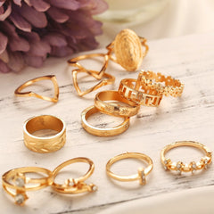 13-Piece 18K Gold Plated Austrian Crystal Italian Design Medallion Ring Set