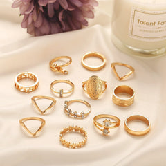 13-Piece 18K Gold Plated Austrian Crystal Italian Design Medallion Ring Set