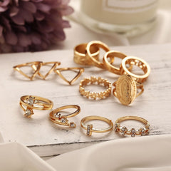 13-Piece 18K Gold Plated Austrian Crystal Italian Design Medallion Ring Set