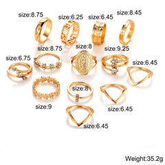 13-Piece 18K Gold Plated Austrian Crystal Italian Design Medallion Ring Set